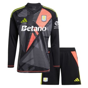 Fotbalový Komplet Aston Villa Brankářské Dětské 2024-25 Černá Dlouhý Rukáv (+ trenýrky)